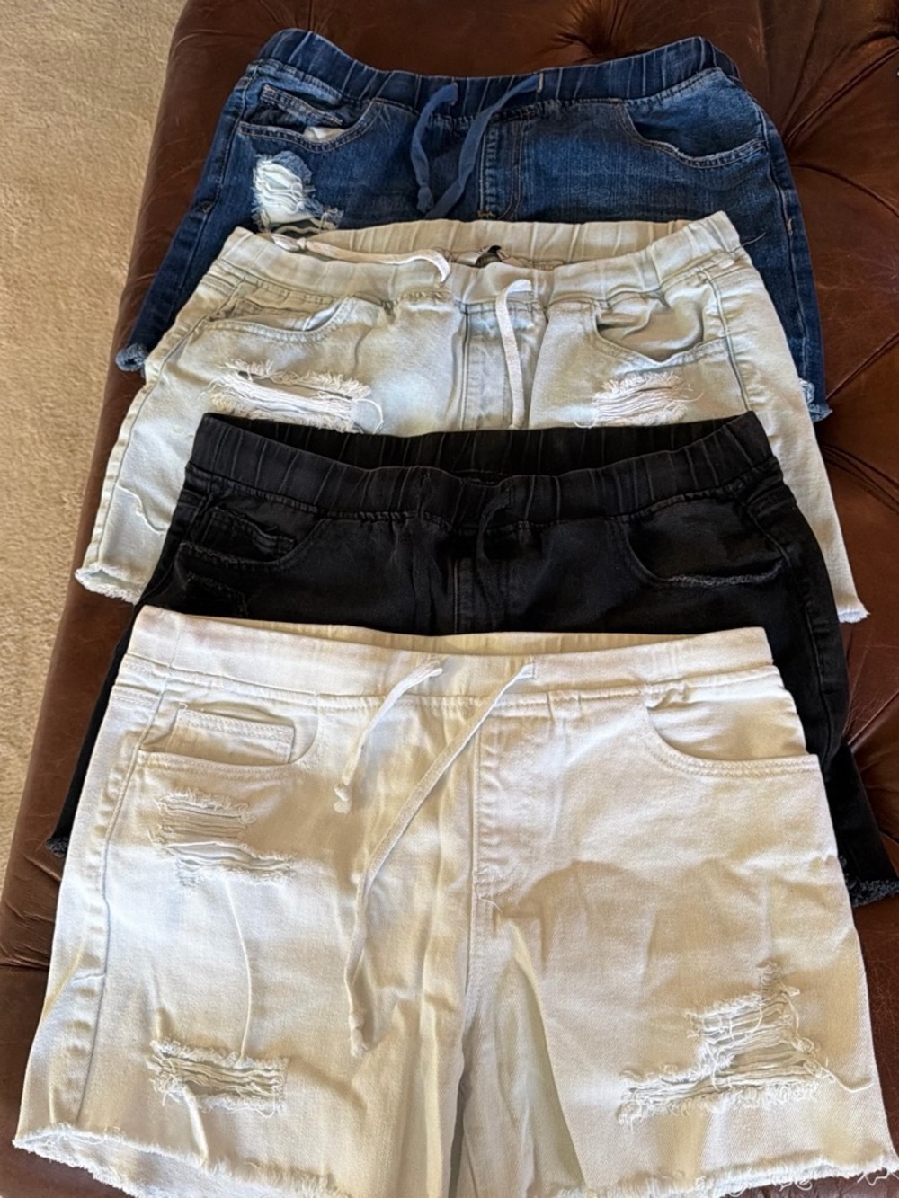 YMI Distressed Drawstring Shorts - White, Black, Blue, Light Blue